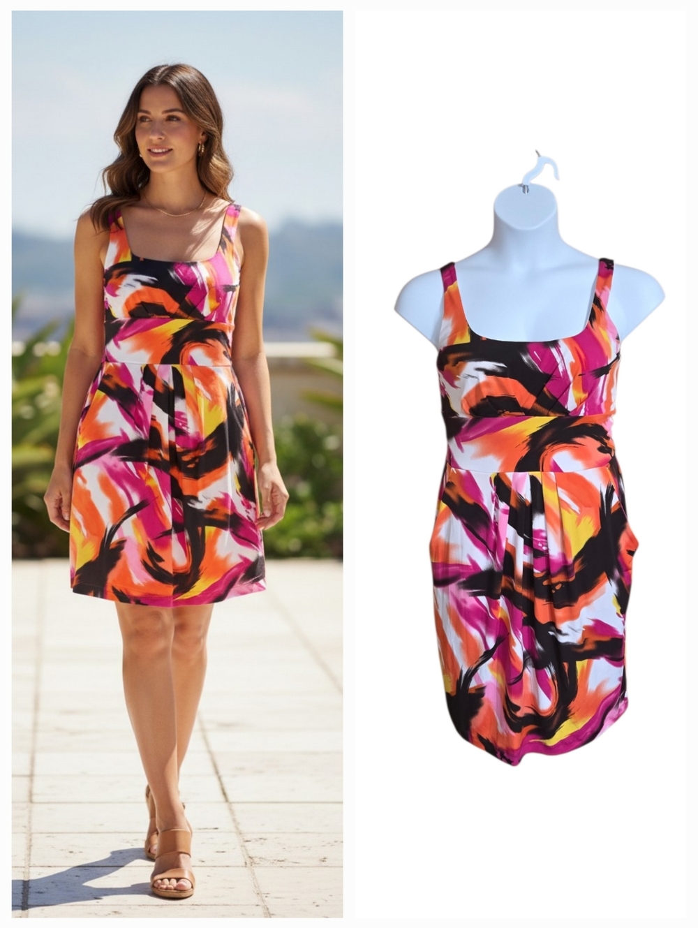 Y2K Bisou Bisou Women's Dress Multicolored Colorful Summer Pockets Size 14 NWT